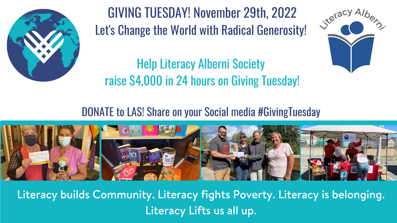 Help Literacy Alberni Society raise S4,000 in 24 hours on Giving Tuesday!